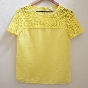 J. Crew Factory Yellow Linen Crochet Sheer Top